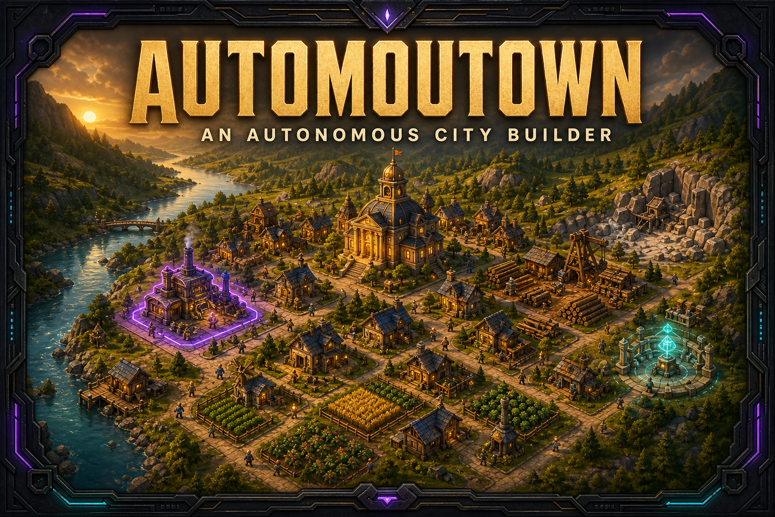 AutomouTown autonomous settlement in a river valley